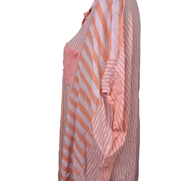 Saachi Striped peach and White Button-Up Shirt size large - Picture 4 of 11
